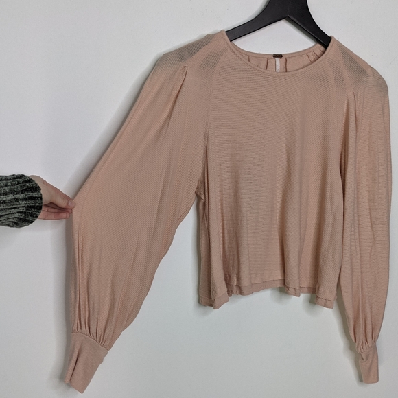 Free People Pink Billie Ribbed Blouson Sleeve Top - Picture 2 of 12